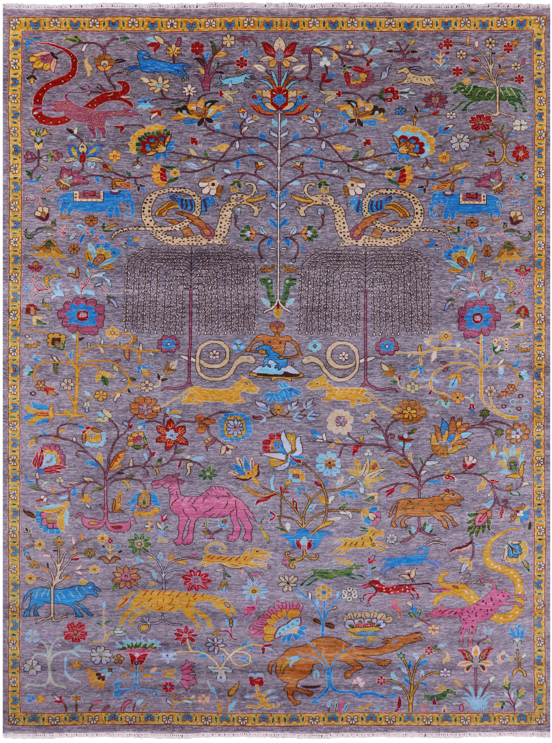 Tribal Persian Gabbeh Handmade Wool Rug - 8' 11" X 11' 11" - Golden Nile