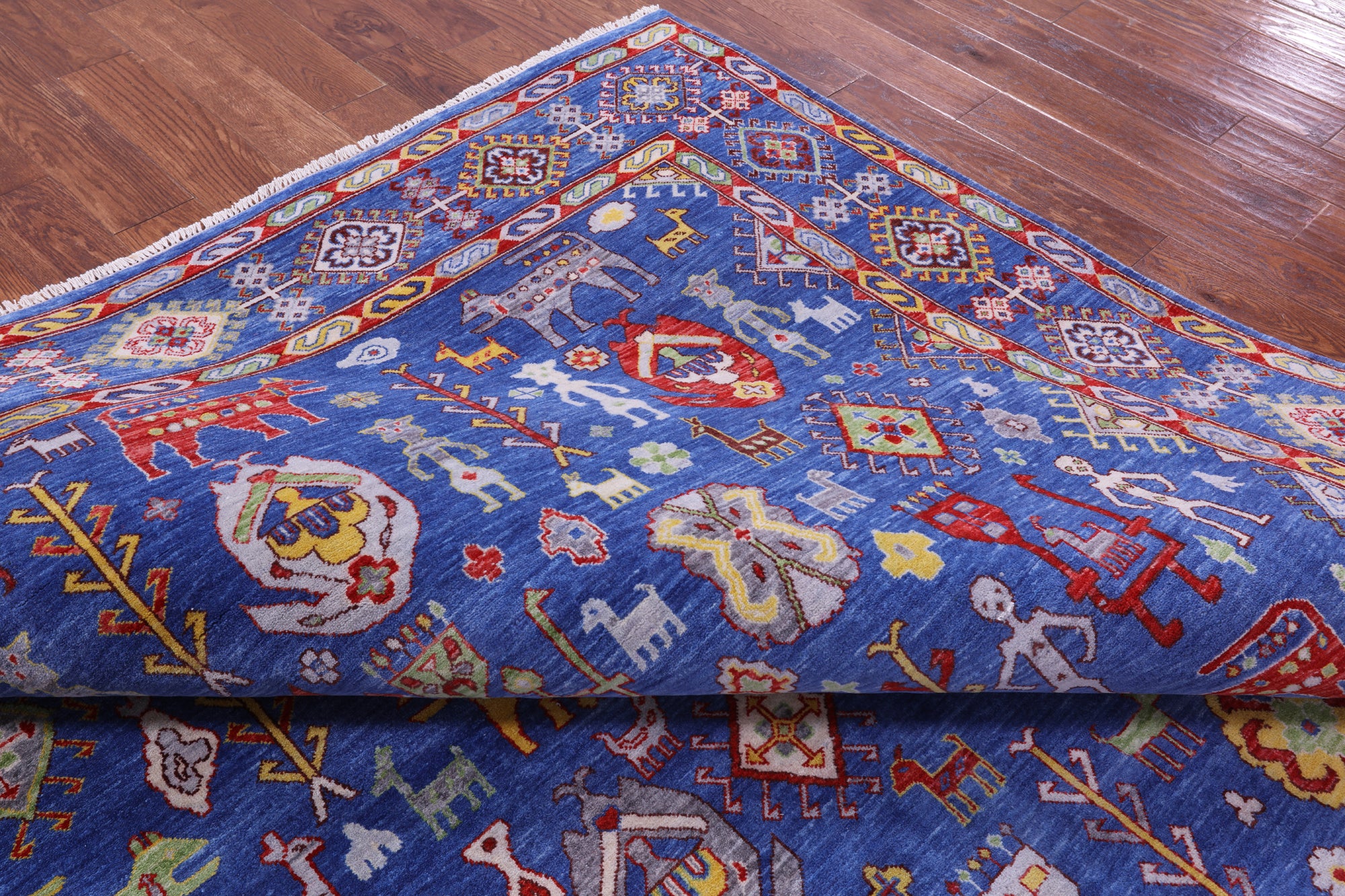 Blue Persian Fine Serapi Handmade Wool Rug - 9' 0" X 12' 4" - Golden Nile