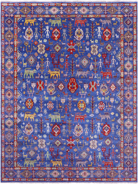 Blue Persian Fine Serapi Handmade Wool Rug - 9' 0" X 12' 4" - Golden Nile