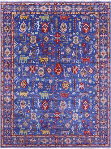 Blue Persian Fine Serapi Handmade Wool Rug - 9' 0