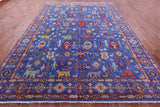 Blue Persian Fine Serapi Handmade Wool Rug - 9' 0" X 12' 4" - Golden Nile