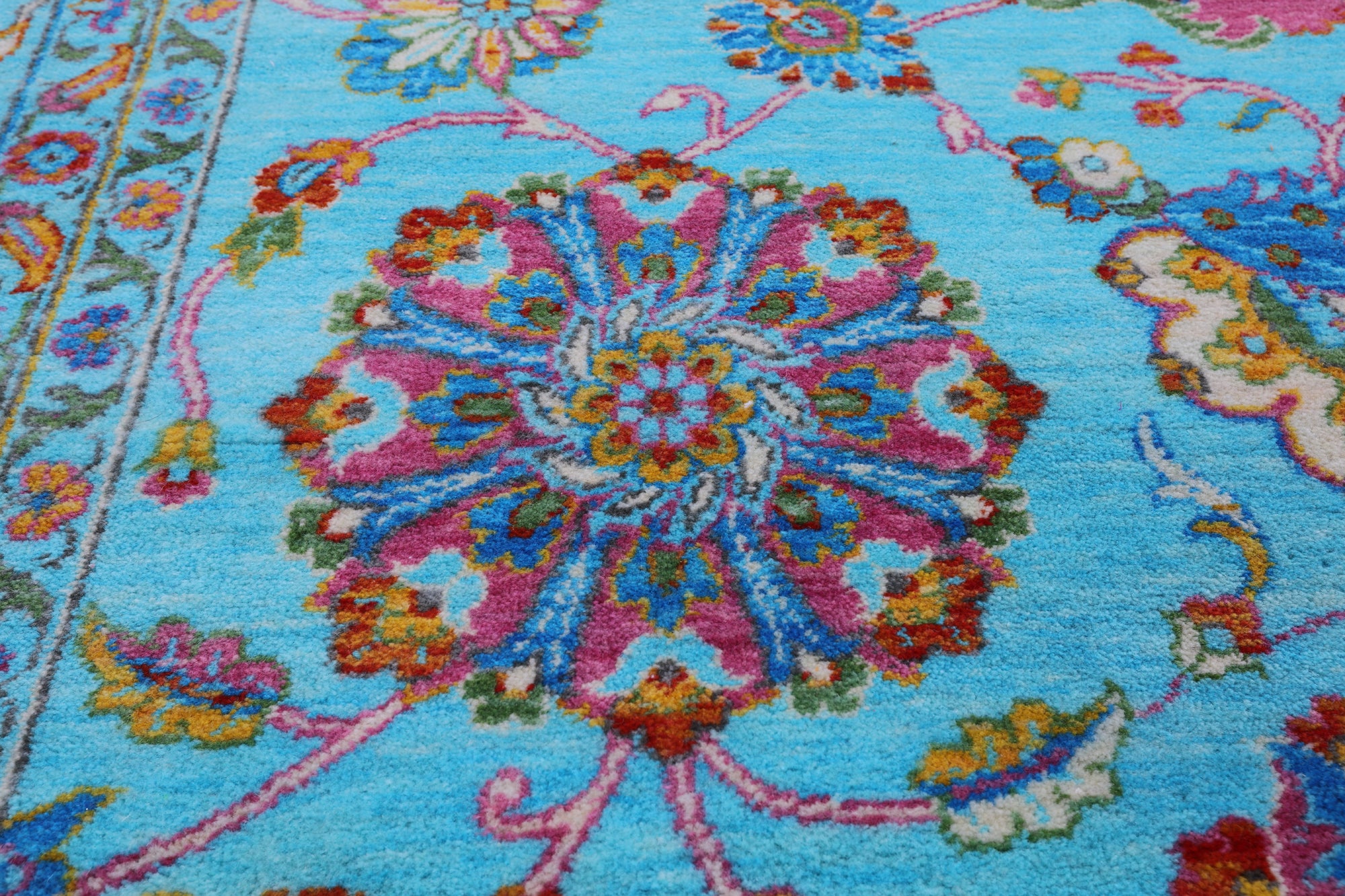 Blue Persian Tabriz Hand Knotted Wool Rug - 8' 0" X 10' 0" - Golden Nile