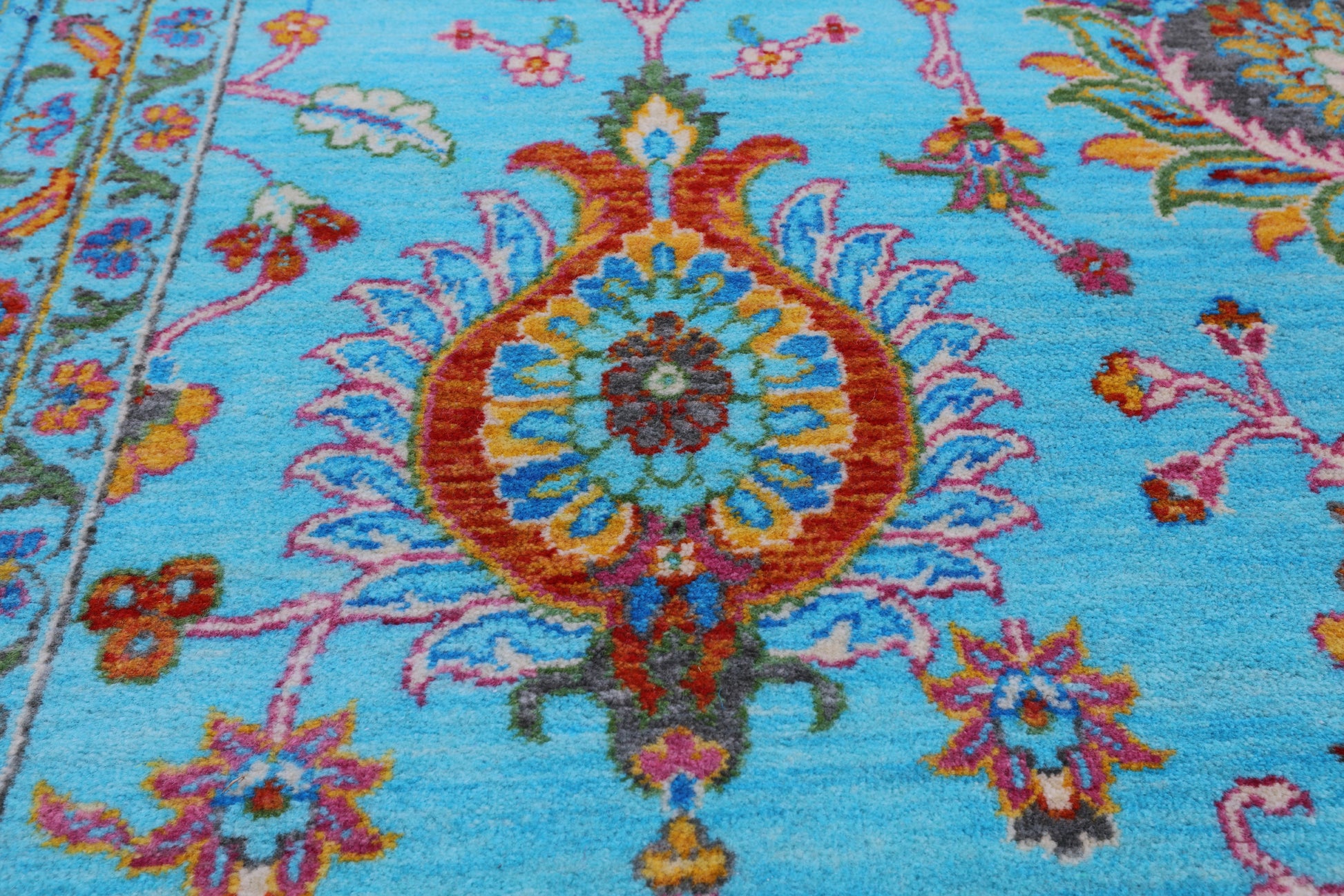 Blue Persian Tabriz Hand Knotted Wool Rug - 8' 0" X 10' 0" - Golden Nile