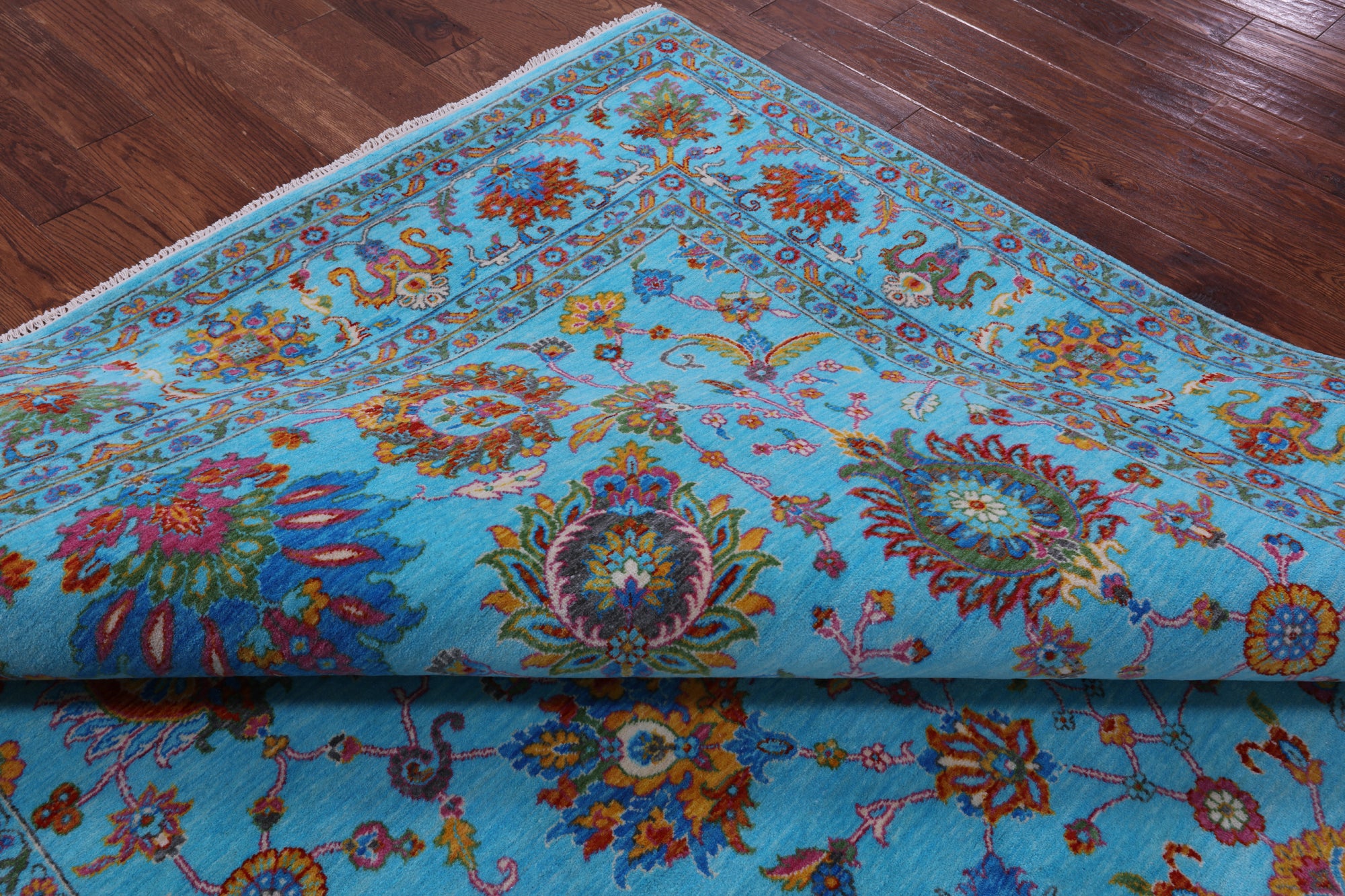 Blue Persian Tabriz Hand Knotted Wool Rug - 8' 0" X 10' 0" - Golden Nile