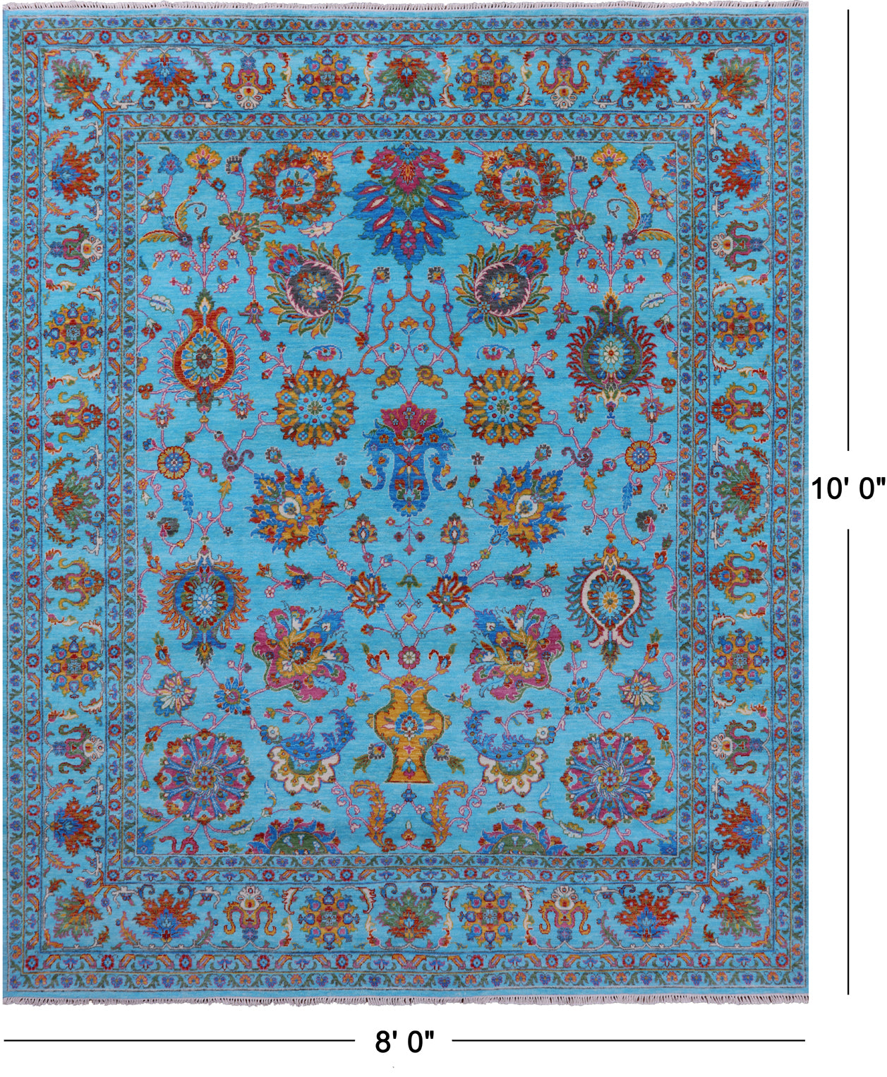 Blue Persian Tabriz Hand Knotted Wool Rug - 8' 0" X 10' 0" - Golden Nile