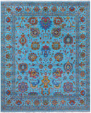 Blue Persian Tabriz Hand Knotted Wool Rug - 8' 0" X 10' 0" - Golden Nile