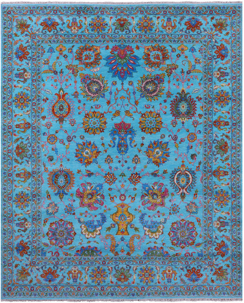 Blue Persian Tabriz Hand Knotted Wool Rug - 8' 0" X 10' 0" - Golden Nile