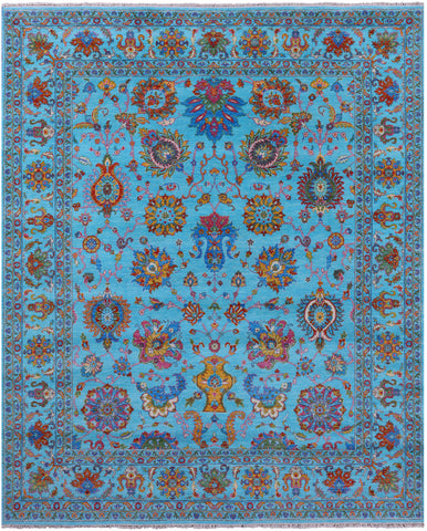 Blue Persian Tabriz Hand Knotted Wool Rug - 8' 0