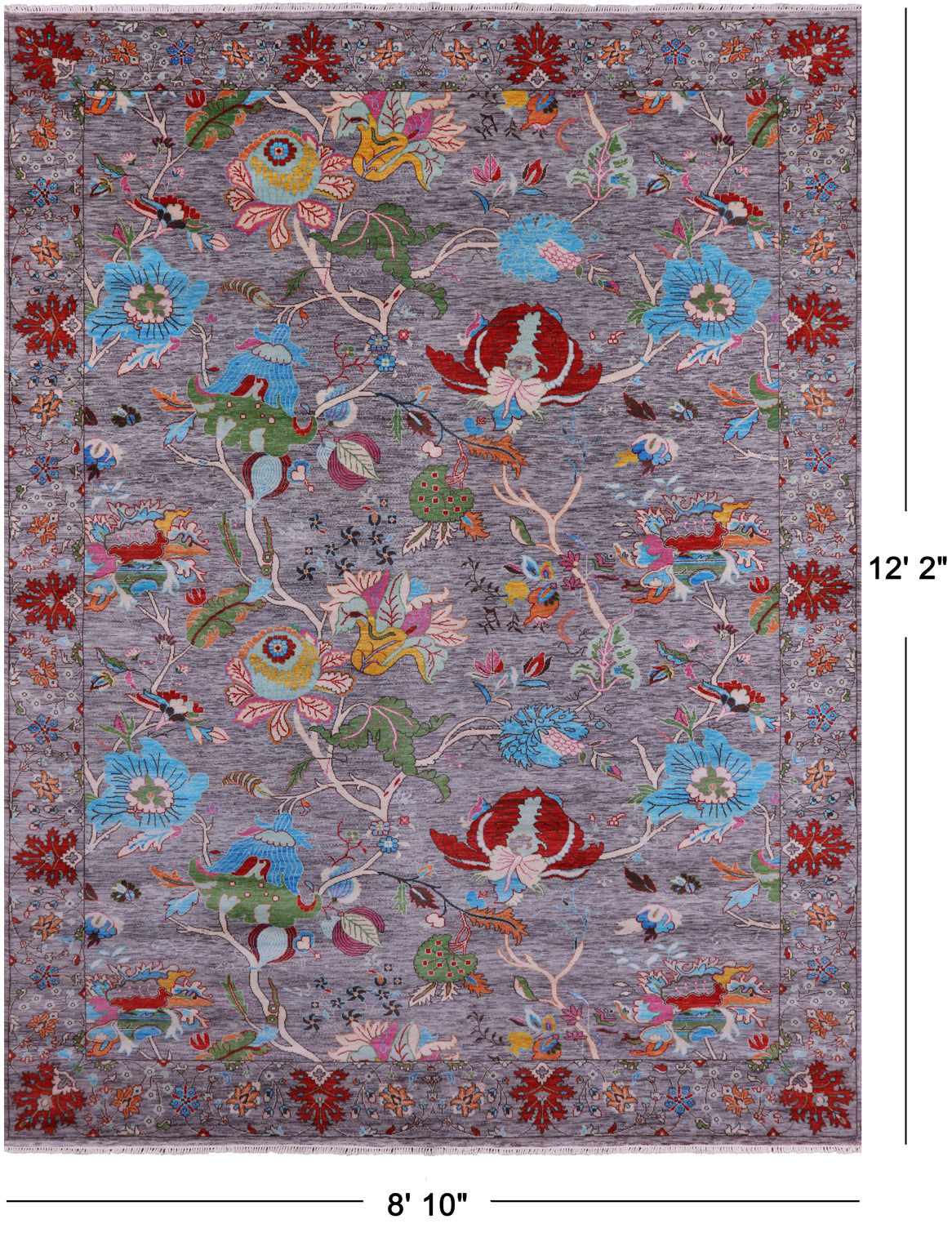 William Morris Handmade Wool Rug - 8' 10" X 12' 2" - Golden Nile