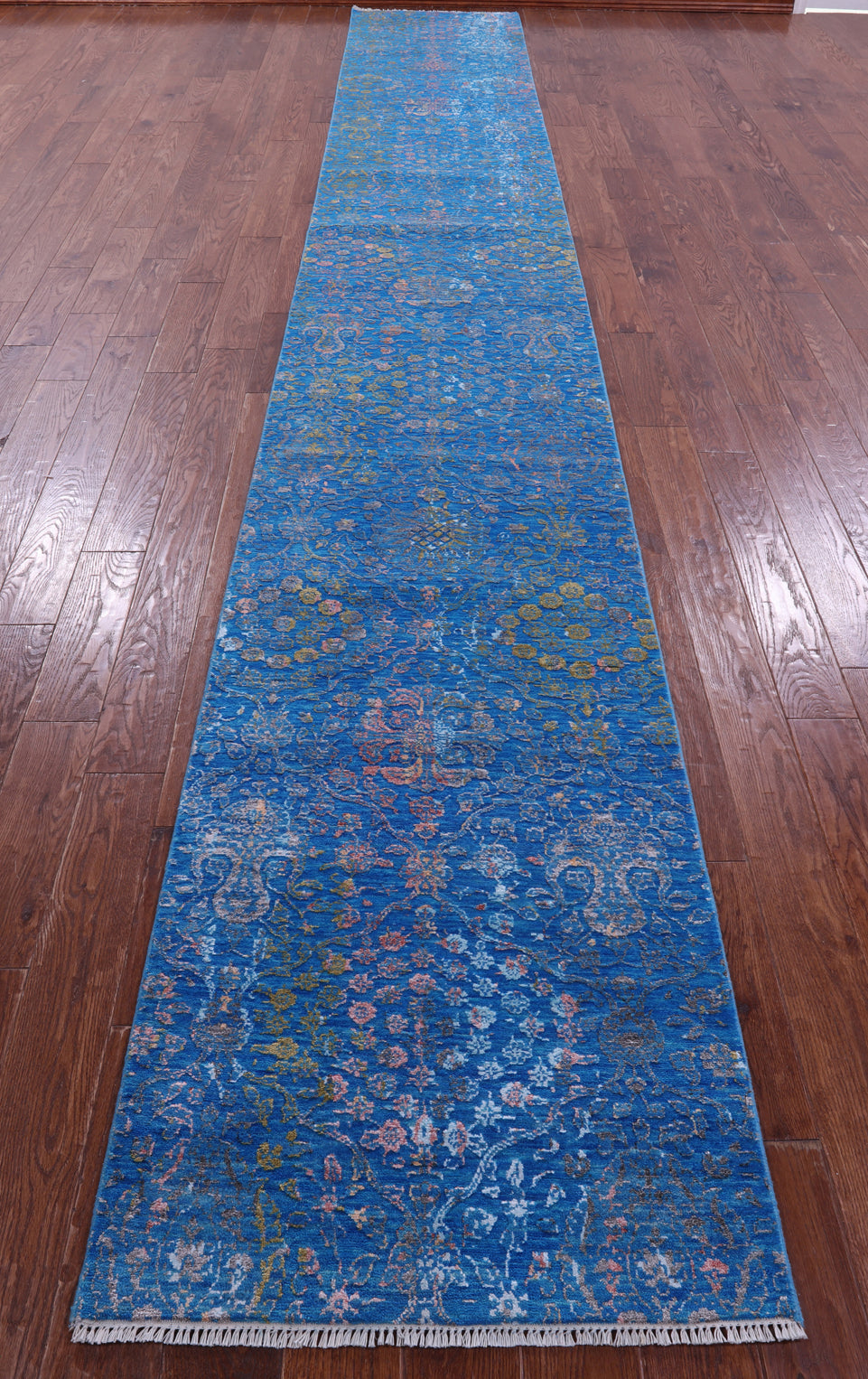 Persian Tabriz Hand Knotted Wool & Silk Runner Rug - 2' 7" X 18' 1" - Golden Nile