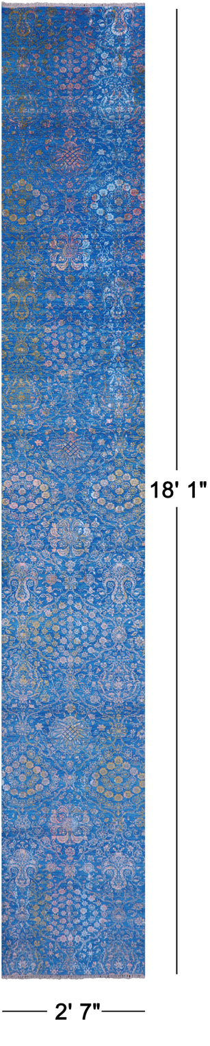 Persian Tabriz Hand Knotted Wool & Silk Runner Rug - 2' 7" X 18' 1" - Golden Nile