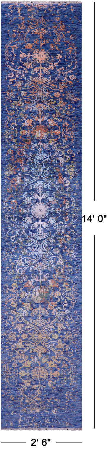 Persian Tabriz Hand Knotted Wool & Silk Runner Rug - 2' 6" X 14' 0" - Golden Nile