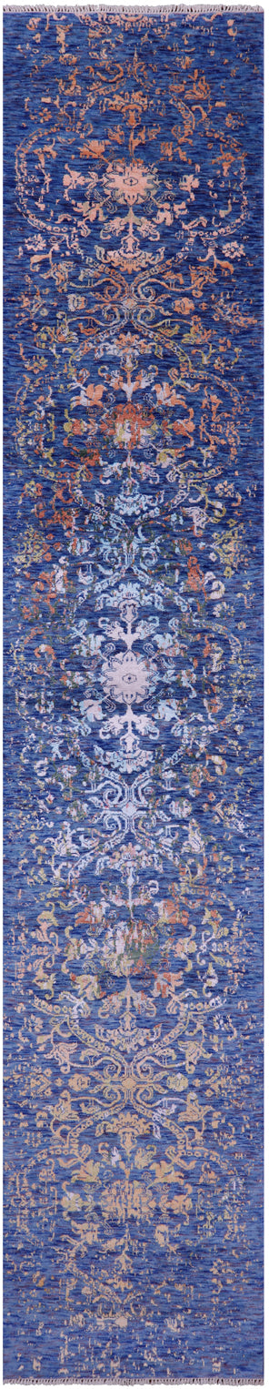 Persian Tabriz Hand Knotted Wool & Silk Runner Rug - 2' 6" X 14' 0" - Golden Nile