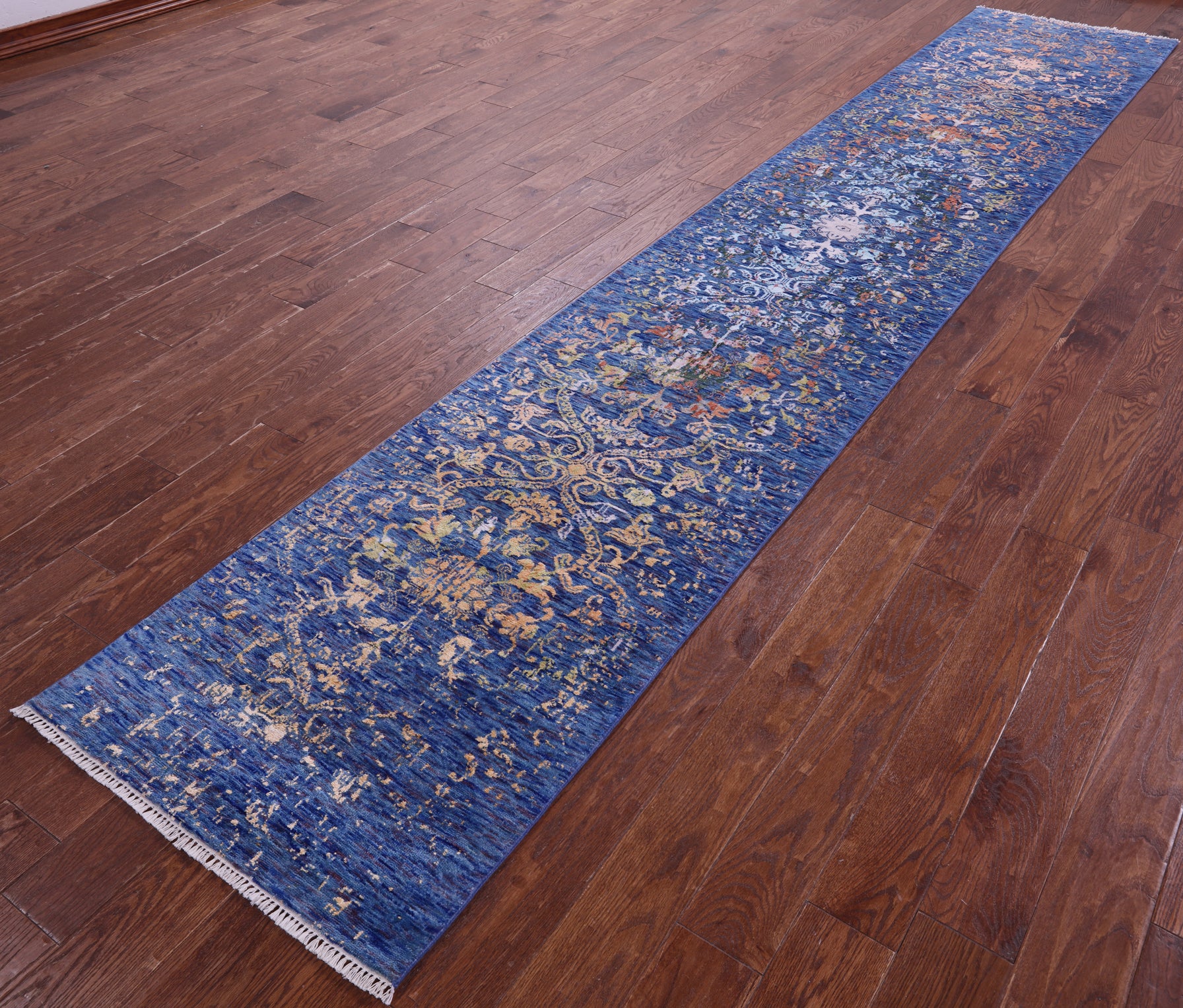 Persian Tabriz Hand Knotted Wool & Silk Runner Rug - 2' 6" X 14' 0" - Golden Nile