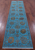 Blue Persian Tabriz Hand Knotted Wool & Silk Runner Rug - 2' 7" X 10' 4" - Golden Nile