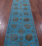 Blue Persian Tabriz Hand Knotted Wool & Silk Runner Rug - 2' 7" X 10' 4" - Golden Nile