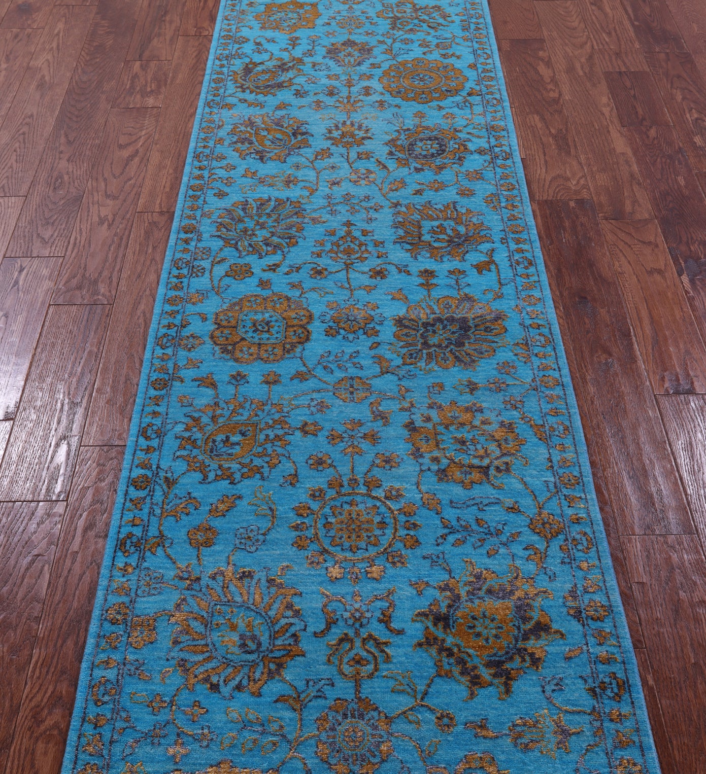 Blue Persian Tabriz Hand Knotted Wool & Silk Runner Rug - 2' 7" X 10' 4" - Golden Nile