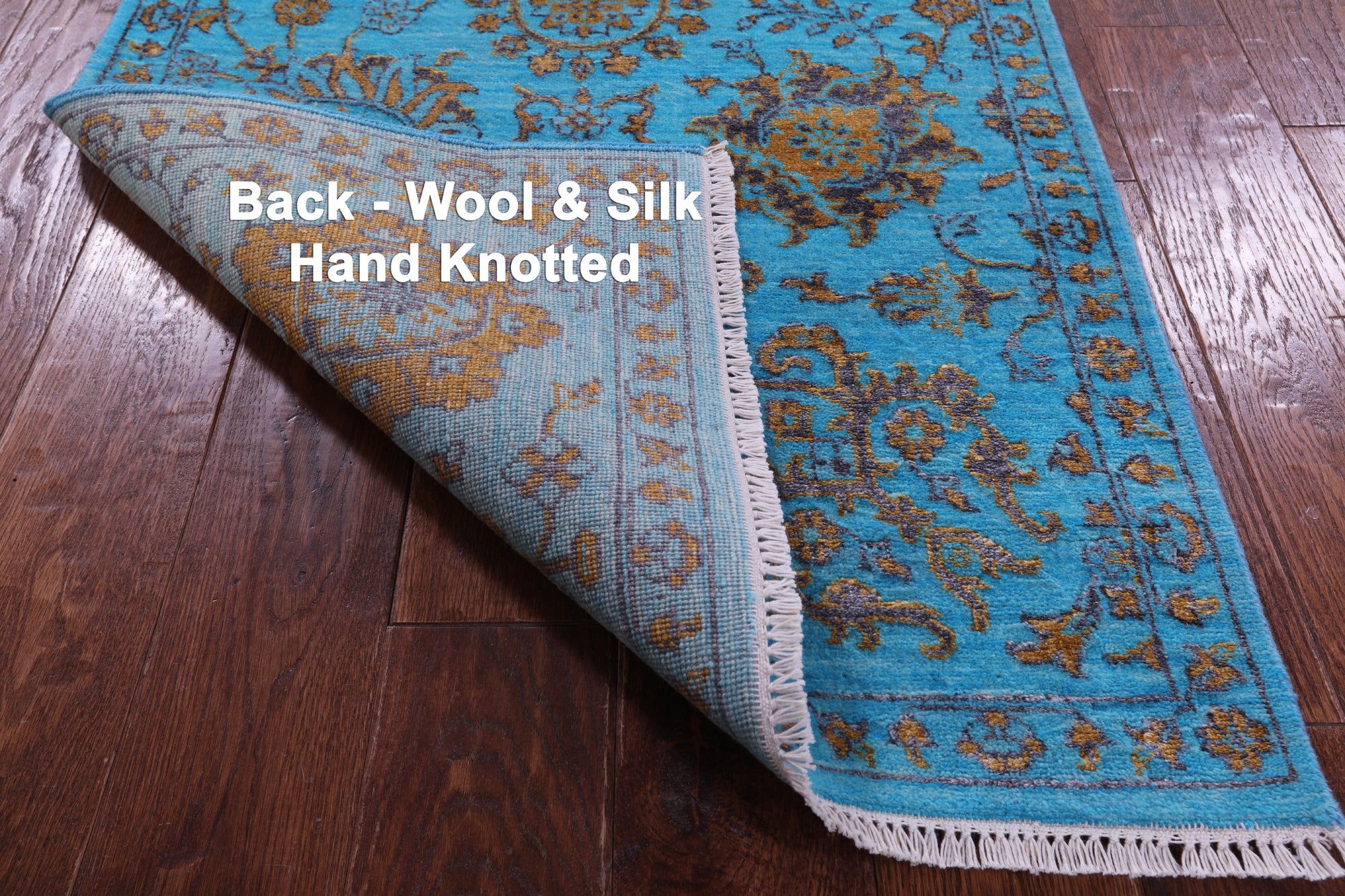 Blue Persian Tabriz Hand Knotted Wool & Silk Runner Rug - 2' 7" X 10' 4" - Golden Nile