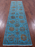 Blue Persian Tabriz Handmade Wool & Silk Runner Rug - 2' 7" X 10' 3" - Golden Nile