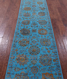 Blue Persian Tabriz Handmade Wool & Silk Runner Rug - 2' 7" X 10' 3" - Golden Nile