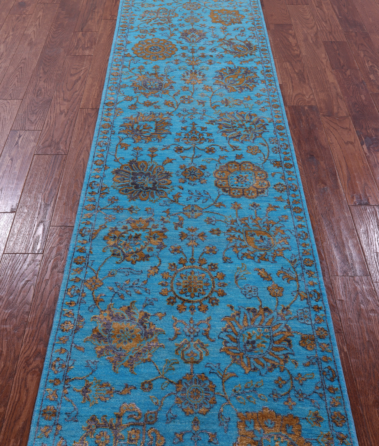 Blue Persian Tabriz Handmade Wool & Silk Runner Rug - 2' 7" X 10' 3" - Golden Nile