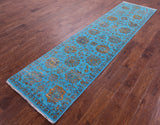 Blue Persian Tabriz Handmade Wool & Silk Runner Rug - 2' 7" X 10' 3" - Golden Nile