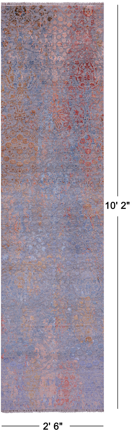 Persian Tabriz Hand Knotted Wool & Silk Runner Rug - 2' 6" X 10' 2" - Golden Nile