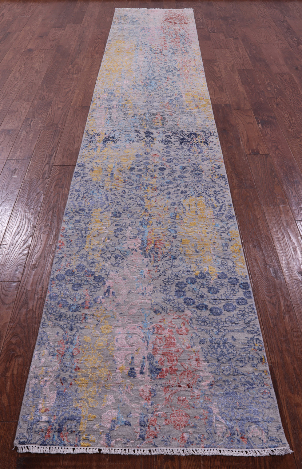 Persian Tabriz Hand Knotted Wool & Silk Runner Rug - 2' 6" X 14' 1" - Golden Nile