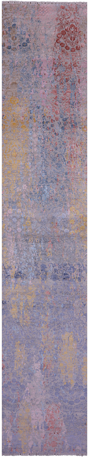Persian Tabriz Hand Knotted Wool & Silk Runner Rug - 2' 6" X 14' 1" - Golden Nile