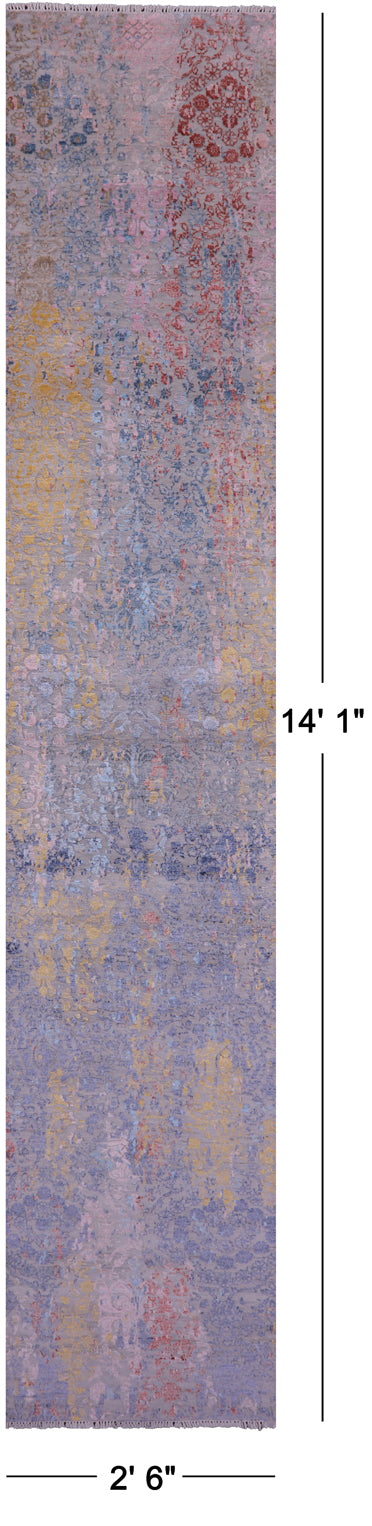 Persian Tabriz Hand Knotted Wool & Silk Runner Rug - 2' 6" X 14' 1" - Golden Nile