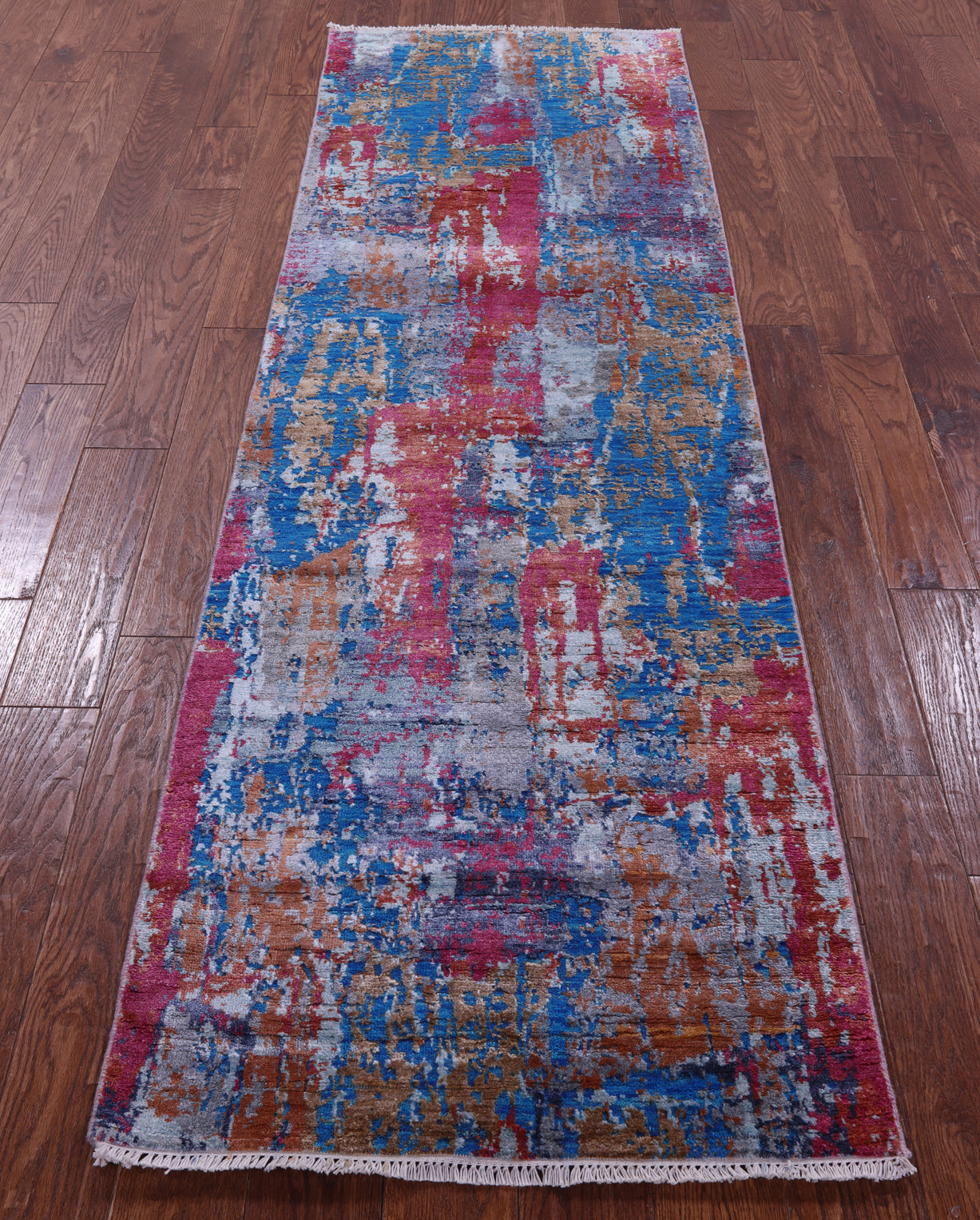 Abstract Contemporary Hand Knotted Wool & Silk Runner Rug - 2' 7" X 8' 4" - Golden Nile