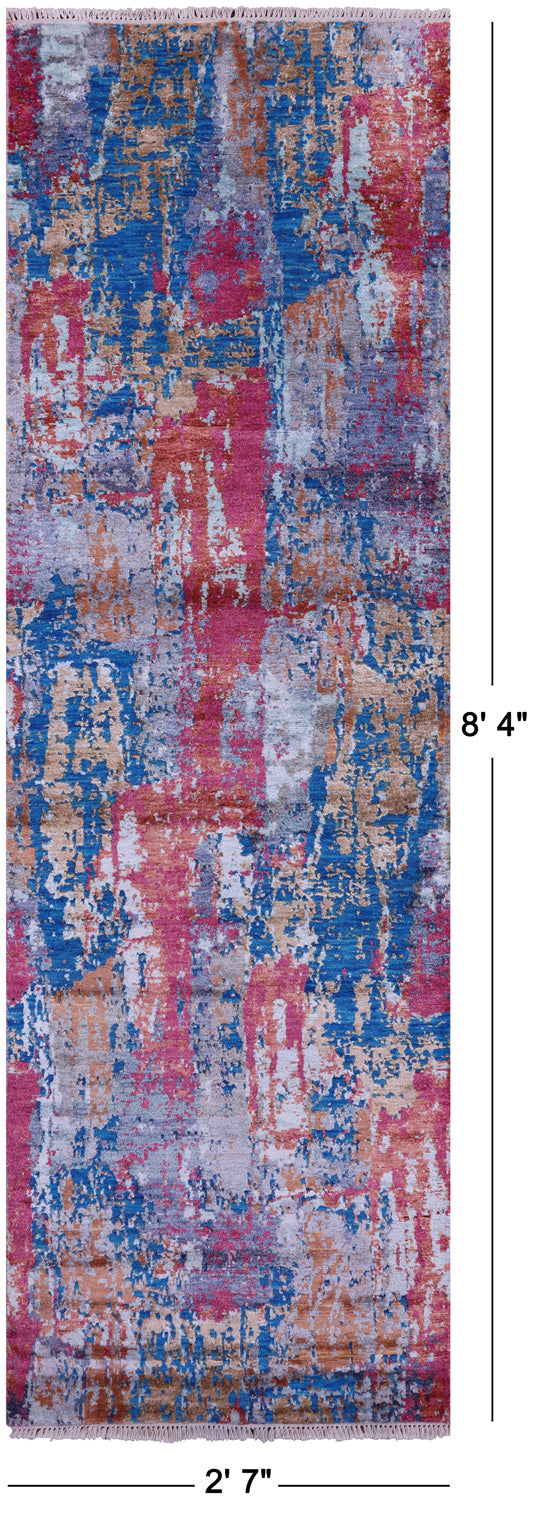 Abstract Contemporary Hand Knotted Wool & Silk Runner Rug - 2' 7" X 8' 4" - Golden Nile