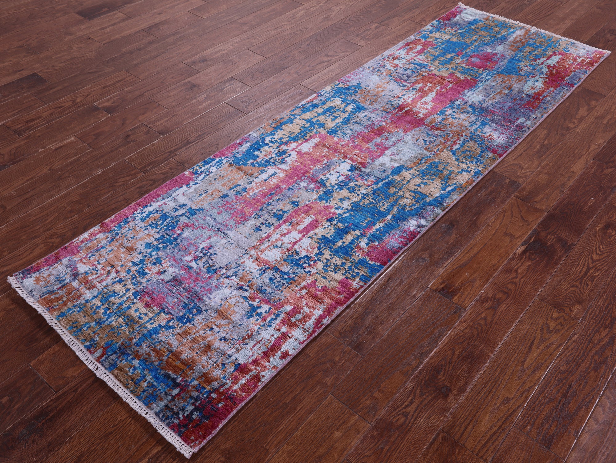 Abstract Contemporary Hand Knotted Wool & Silk Runner Rug - 2' 7" X 8' 4" - Golden Nile