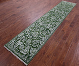 Green Persian Tabriz Handmade Wool & Silk Runner Rug - 2' 6" X 11' 7" - Golden Nile