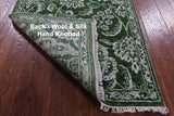 Green Persian Tabriz Handmade Wool & Silk Runner Rug - 2' 6" X 11' 7" - Golden Nile
