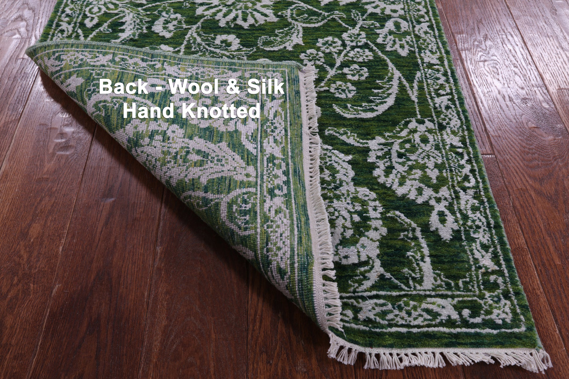 Green Persian Tabriz Handmade Wool & Silk Runner Rug - 2' 6" X 11' 7" - Golden Nile