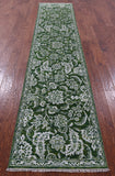 Green Persian Tabriz Hand Knotted Wool & Silk Runner Rug - 2' 6" X 11' 7" - Golden Nile