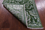 Green Persian Tabriz Hand Knotted Wool & Silk Runner Rug - 2' 6" X 11' 7" - Golden Nile