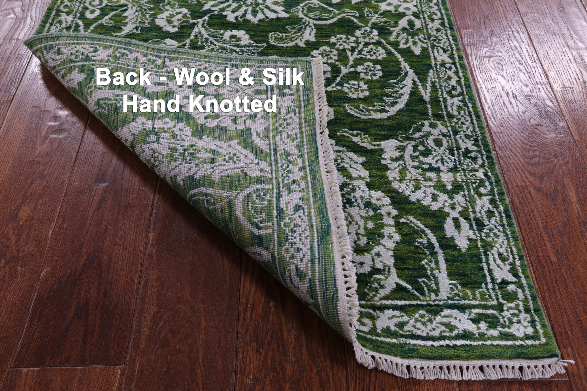 Green Persian Tabriz Hand Knotted Wool & Silk Runner Rug - 2' 6" X 11' 7" - Golden Nile