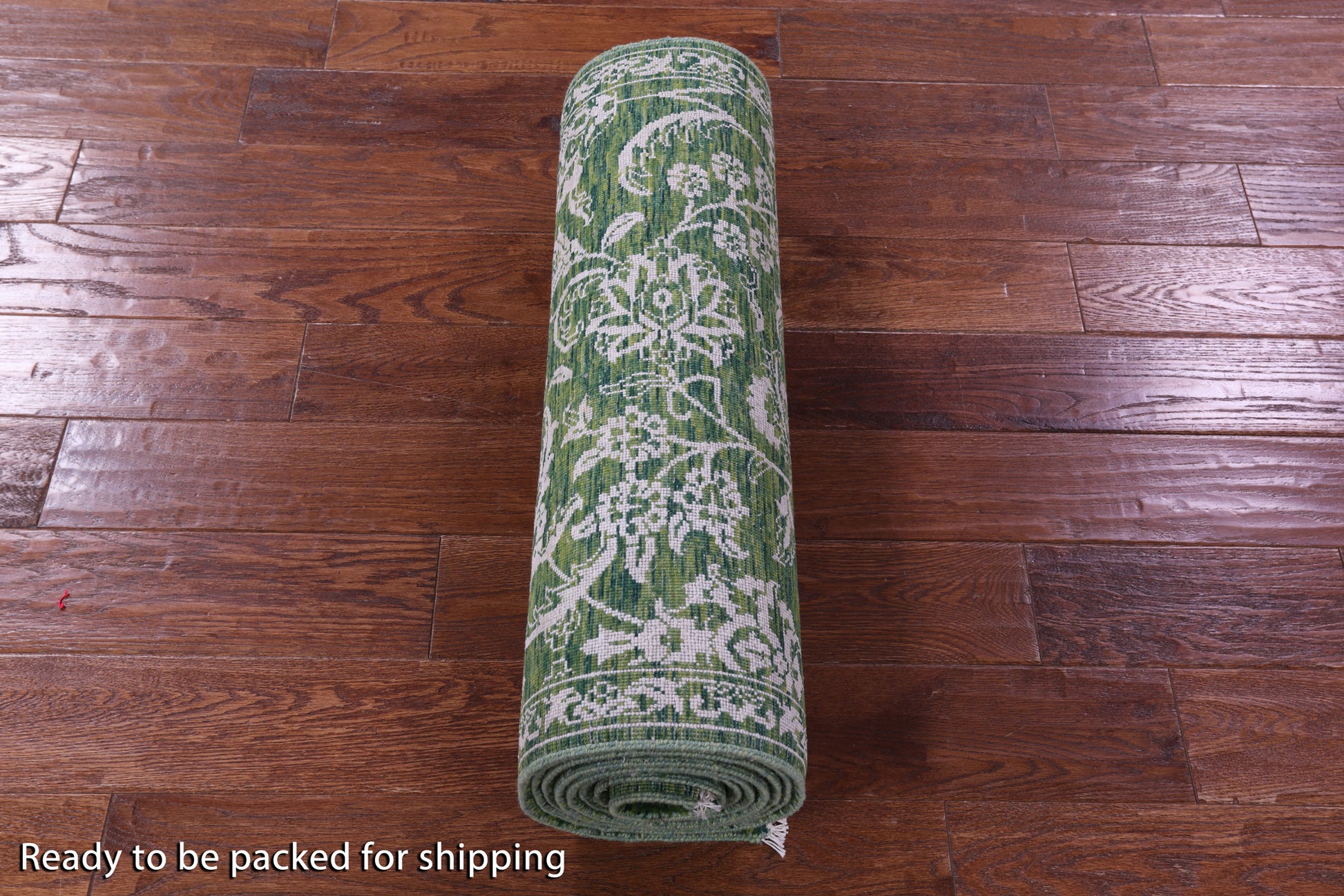 Green Persian Tabriz Hand Knotted Wool & Silk Runner Rug - 2' 6" X 11' 7" - Golden Nile