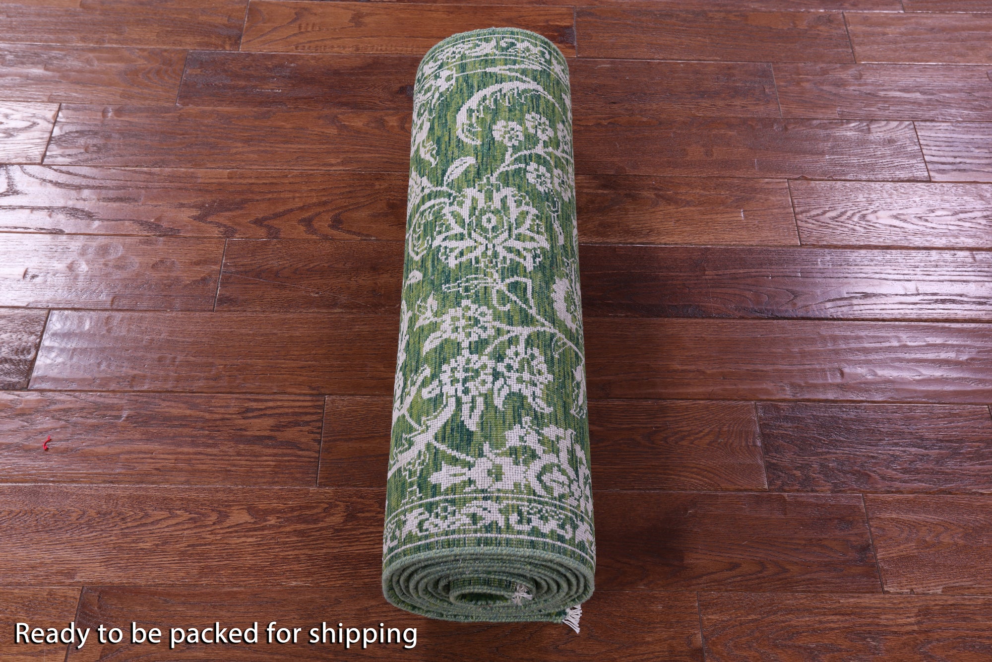 Green Persian Tabriz Hand Knotted Wool & Silk Runner Rug - 2' 6" X 11' 7" - Golden Nile