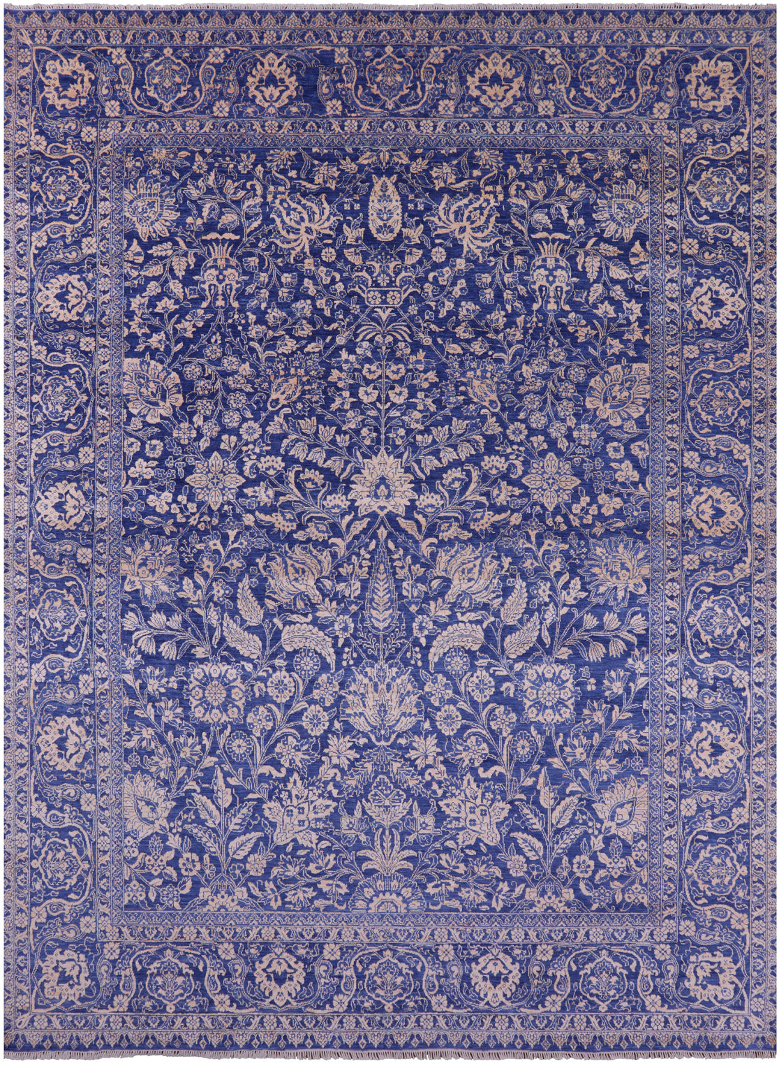 Blue Persian Tabriz Handmade Wool & Silk Rug - 9' 0" X 12' 1" - Golden Nile