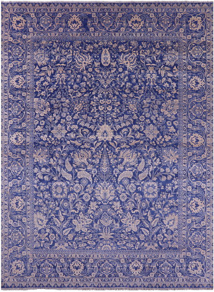 Blue Persian Tabriz Handmade Wool & Silk Rug - 9' 0" X 12' 1" - Golden Nile