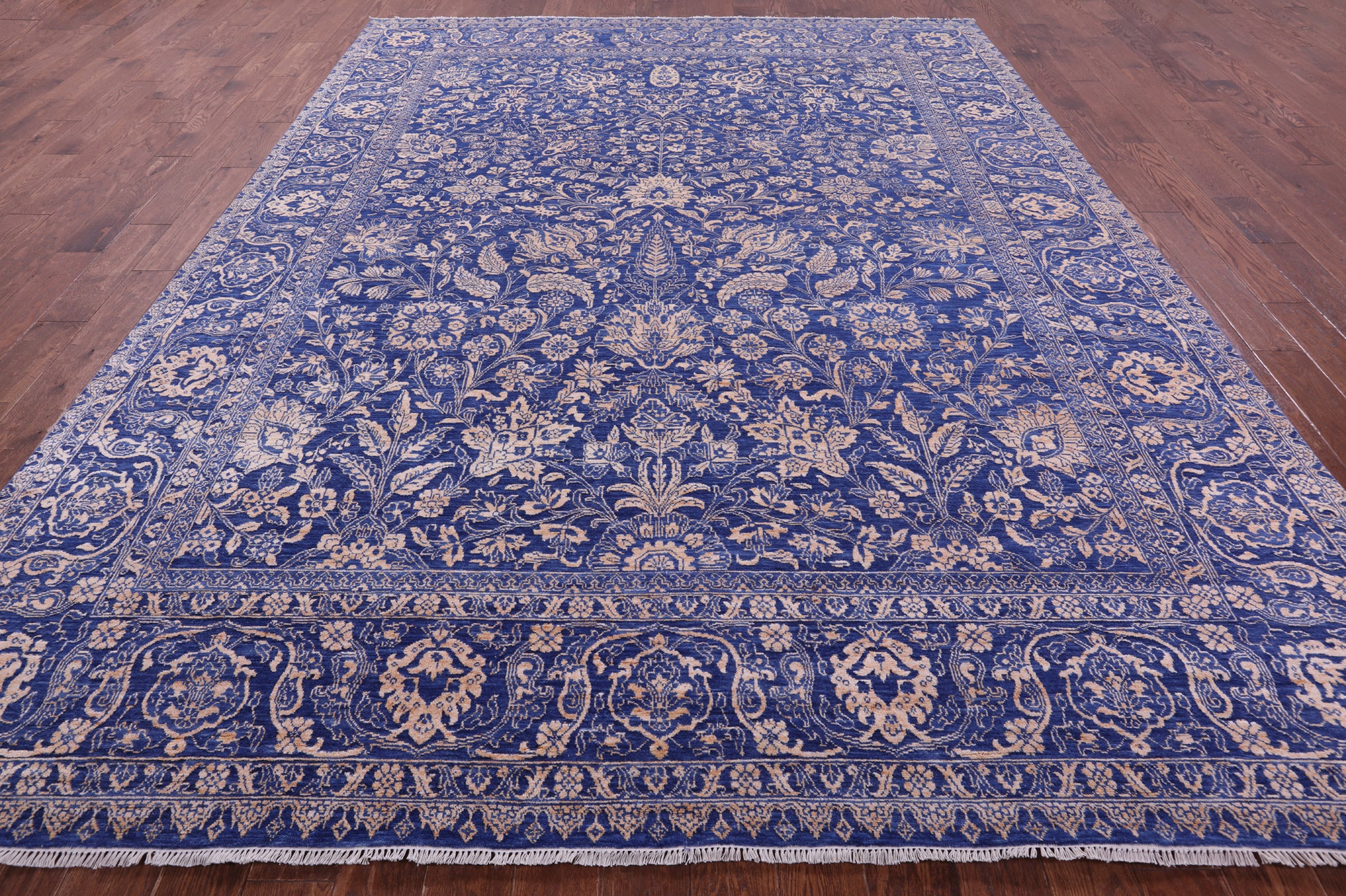 Blue Persian Tabriz Handmade Wool & Silk Rug - 9' 0" X 12' 1" - Golden Nile