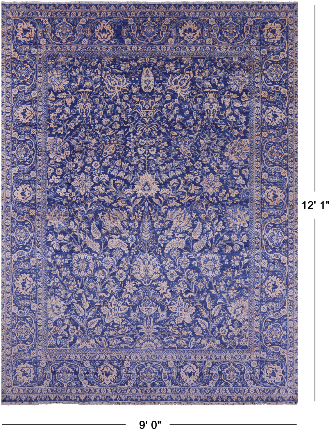 Blue Persian Tabriz Handmade Wool & Silk Rug - 9' 0" X 12' 1" - Golden Nile
