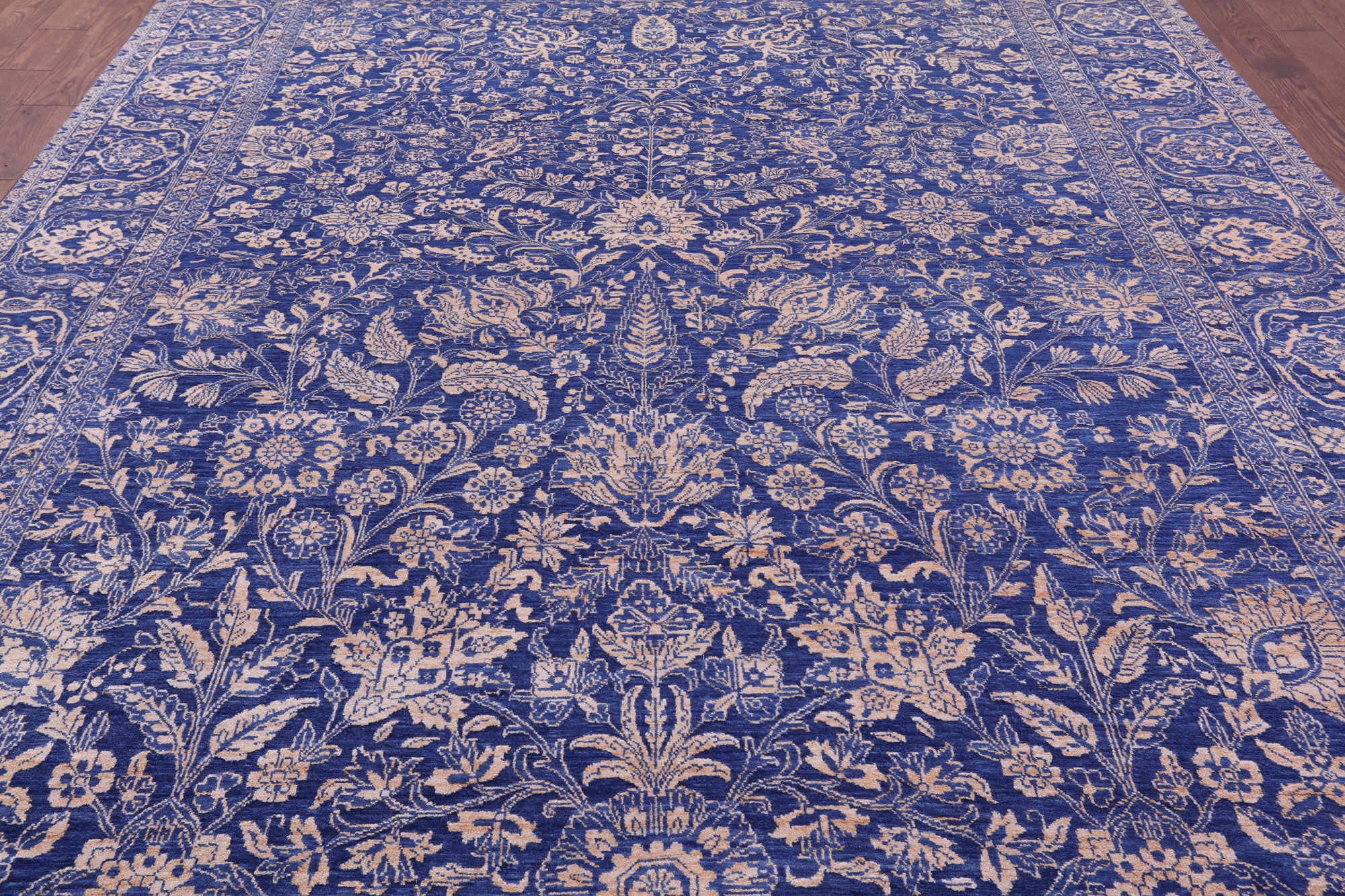 Blue Persian Tabriz Handmade Wool & Silk Rug - 9' 0" X 12' 1" - Golden Nile
