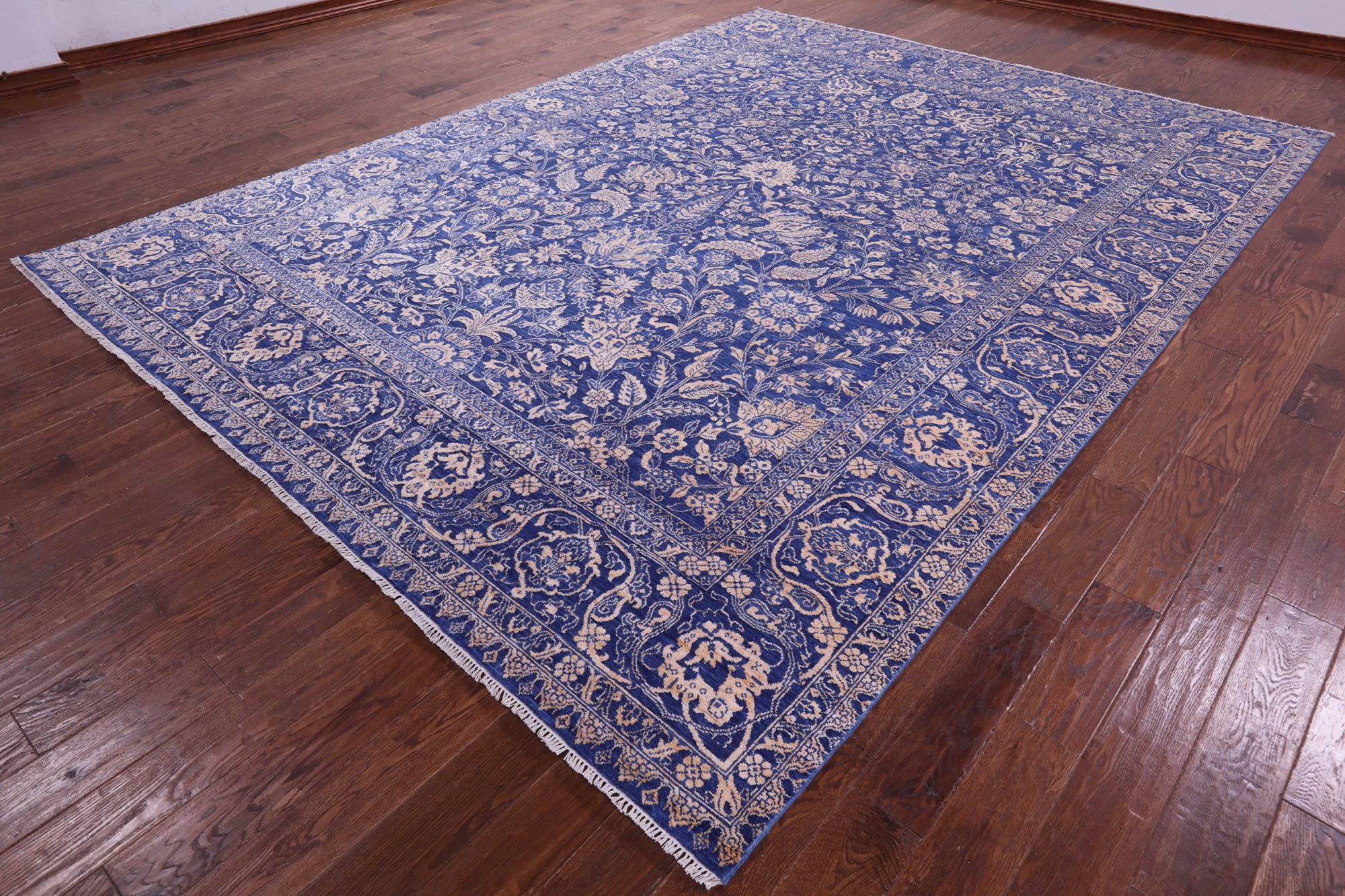 Blue Persian Tabriz Handmade Wool & Silk Rug - 9' 0" X 12' 1" - Golden Nile