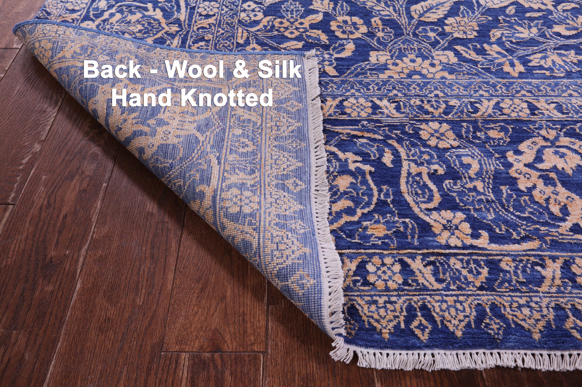 Blue Persian Tabriz Handmade Wool & Silk Rug - 9' 0" X 12' 1" - Golden Nile