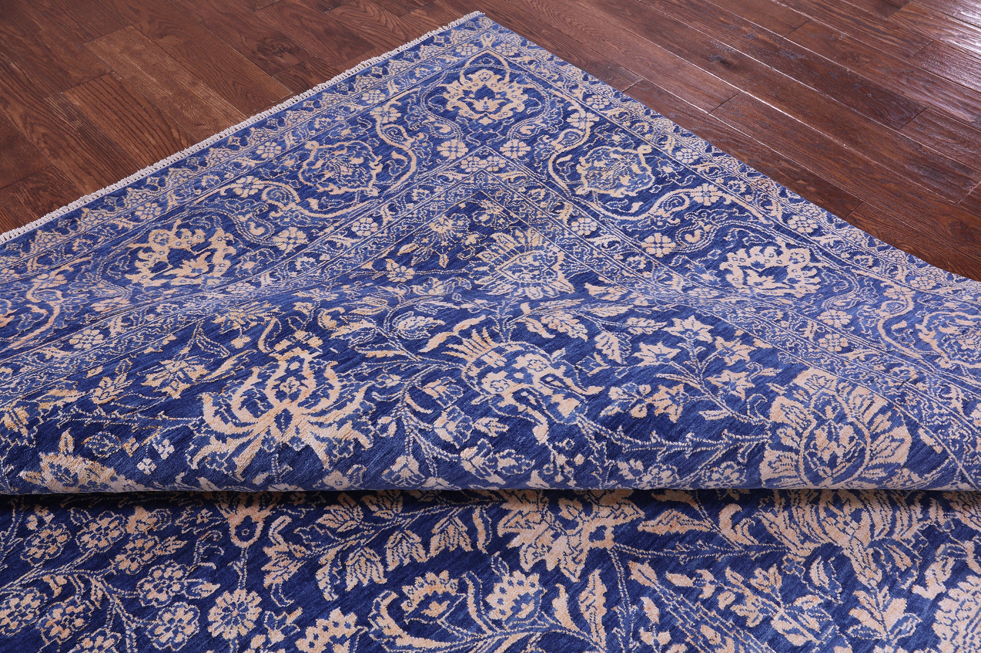 Blue Persian Tabriz Handmade Wool & Silk Rug - 9' 0" X 12' 1" - Golden Nile