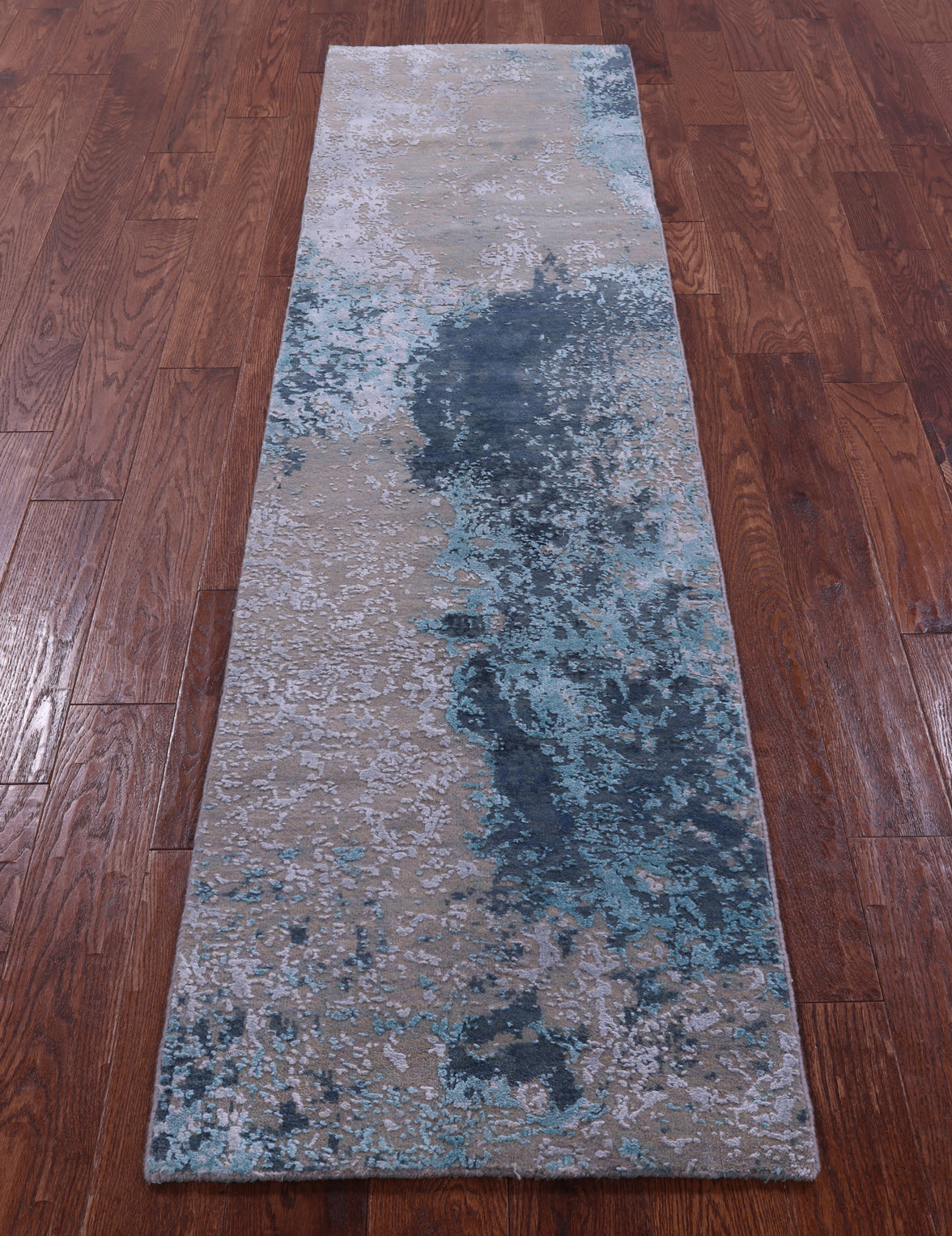 Abstract Contemporary Handmade Wool & Silk Runner Rug - 2' 1" X 8' 0" - Golden Nile